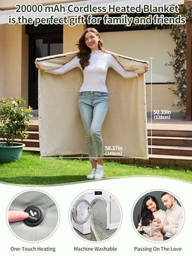 VOFUOTI MAX Heated Blanket Battery Operated, 20000mAh, Wearable Heating Throw Blanket Shawl, Heating Pad for Shoulder and Neck, 3 Heating Levels, up to 7.5 Hours 8
