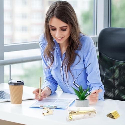 Gold Acrylic Stapler, Desktop Stapler, 25 Sheet Capacity, Includes 1000 Staples and Staple Remover 6