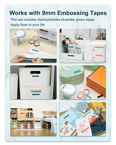 Embossing Label Maker, Omega S Vintage Embossed Label Maker, Retro Embosser Labeler with 6 Rolls 3D Embossing Label Tapes, Old School Label Printer, Waterproof for Home Office Kids DIY Crafting, Blue 6