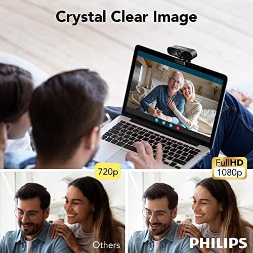 Philips Webcam with Microphone, Full HD 1080P, USB Computer Camera, Plug and Play, 360° Rotate, for PC Video Conferencing/Calling/Gaming, Laptop/Desktop Mac, Skype/YouTube/Zoom/Facetime 5