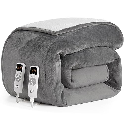 EHEYCIGA Heated Blanket Electric Blanket Queen Size - Heating Blanket with 5 Heating Levels & 10 Hours Auto Off, Soft Cozy Sherpa Washable Dual Control Blanket with Fast Heating, 84 x 90 Inches, Grey