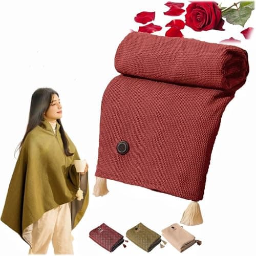 Portable Heated Shawl, Heated Shawl Wraps for Women, 58"X 32" Electric Heating Blanket with 3 Heating Levels, 15s Fast Heating, USB Powered Winter Blanket Wrap with Zipper (Red, No Power Bank)