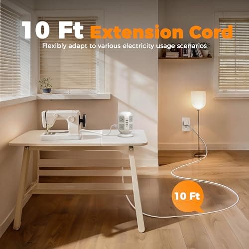 TESSAN Tower Surge Protector Power Strip 10 ft, Long Flat Extension Cord with Multiple Outlets, 8 AC Outlets with 4 USB Ports (1 USB C), Charging Station with Surge Protection, for Home Office Dorm 5