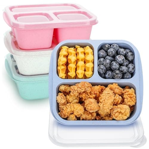 TOUWMX Bento Box For Kids, 4 Pack 3 Compartments Meal Prep Containers Reusable Lunch Containers, Food Storage Containers With Lids, Stackable Snack Boxes for School, Work, and Travel