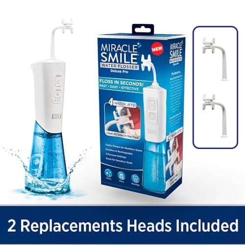Ontel Miracle Smile Water Flosser for Teeth&Gum Health, Unique H-Shaped Flossing Head&4 Water Jets, Cordless Water Flosser Features 360° Cleaning&3 Pressure Modes, USB Rechargeable Dental Floss, White 6
