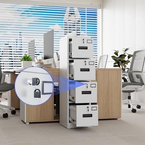 SUXXAN 4 Drawer File Cabinet,Metal Vertical File Storage Cabinet Lock, Home Steel Vertical File CabinetA4 /Legal Size,14.96''Wx19.69''Dx52.36''H,Assembly Required(White)…,14.96''w 4 Drawer White 5