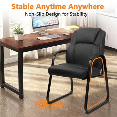 CLATINA Leather Guest Chair with Padded Arm Rest for Reception Meeting Conference and Waiting Room Side Office Home Black with Sled Base 1 Pack 5