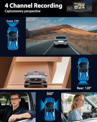 4-Channel 360° Dash cam Front and Rear FHD 1080P 180° Rotating Side-View Camera APP Control reversing Display Collision Detection Parking Monitoring Loop Recording | Suitable for sedans and SUVs 7