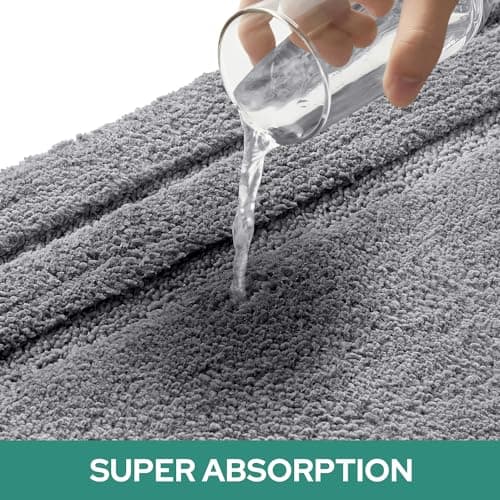 HOMEIDEAS Bathroom Rugs Sets 3 Piece, Super Soft and Absorbent Non Slip Microfiber Toilet Bath Mat with U-Shaped (Grey) 5
