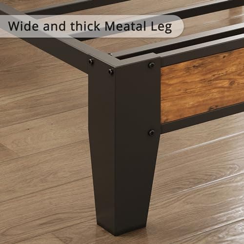 LIKIMIO King Bed Frame, Storage Headboard with Charging Station, Solid and Stable, Noise Free, No Box Spring Needed, Easy Assembly (Vintage and Black) 8