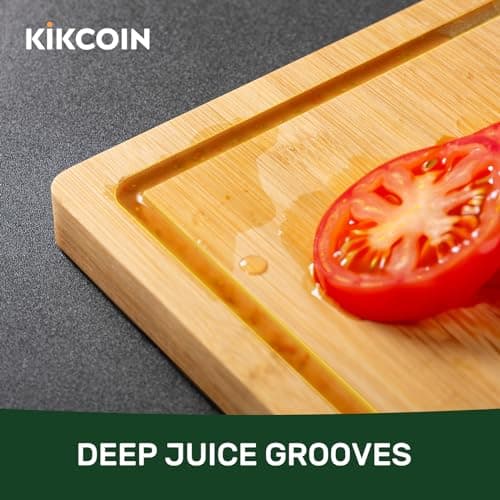 Bamboo Cutting Boards for Kitchen, Extra Large Wood Cutting Board with Deep Juice Groove and Handle Heavy Duty Chopping board, Kikcoin, 17.6" x 12" 3