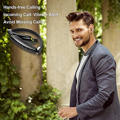BEARTWO Bluetooth Headphones, Upgraded Foldable Wireless Neckband Headset with Retractable Earbuds, Noise Cancelling Stereo Earphones with Mic for Workout, Running, Driving (with Carry Case) 5