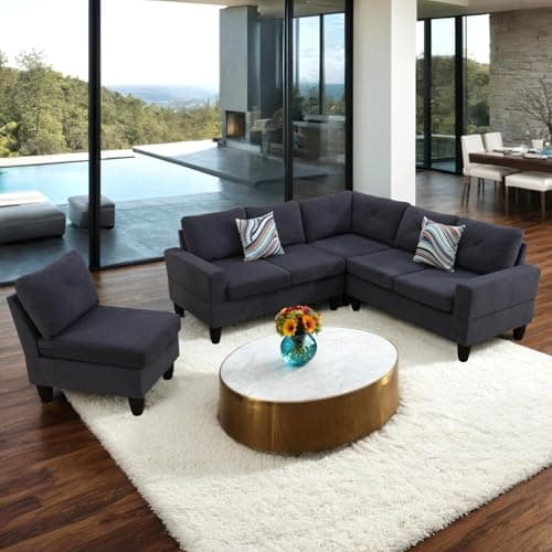 Rovibek L Shaped Sofa Couch U Shaped 6 Seater Modular Sectional Sofa Couches Corner for Living Room Furniture Sets, Dark Grey 6