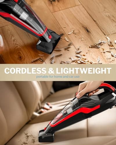 Powools Pet Hair Handheld Vacuum Cordless, Car Vacuum Rechargeable with Reusable Filters, Motorized Brush and Multi-Accessories for Carpet, Couch & Stairs, Red, 17.0"X 4.6"X 6.6" 5