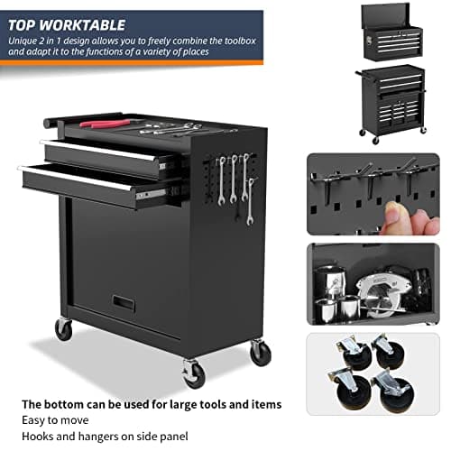 DYneeds 8-Drawer High Capacity Rolling Tool Box, Removable Cabinet Storage Tool Chest with Wheels and Drawers, Detachable Toolbox with Lock for Mechanics Garage Workshop and Tool Room (Black) 5