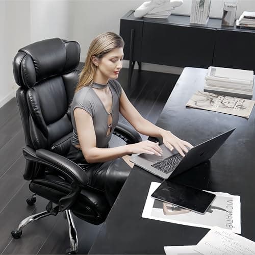 COLAMY Office Chair with Retractable Footrest, Ergonomic High Back Design Executive Computer Desk Chair with Removable Lumbar Pillow, 90-135°Reclining, Thick Bonded Leather for Home Office Work, Black 5