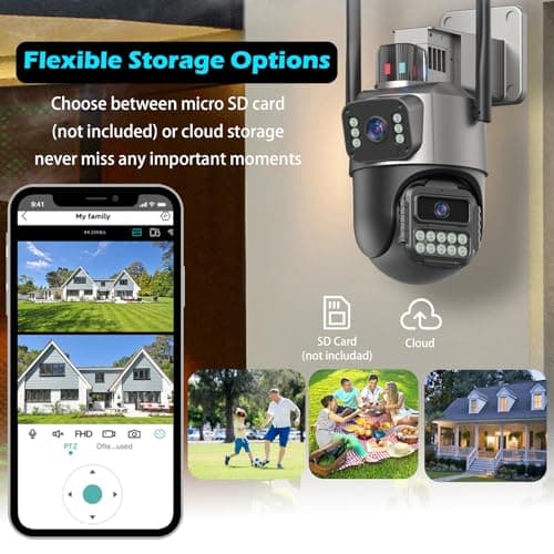 6MP Dual Lens Security Camera Outdoor, Home Security System HD Surveillance,Auto Human Tracking, IP66 Waterproof 360° View, Color Night Vision, 2.4G WiFi, 2-Way Audio, SD/Cloud Storage, Corded Power 5