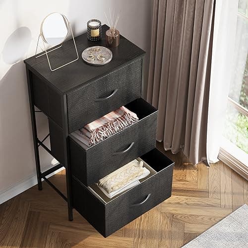 AODK Dresser for Bedroom Nightstand Small Dressers Chest of Drawers End Table for Living Room, Closet Dresser with 3 Storage Drawers Organizer Clothes, Black 7