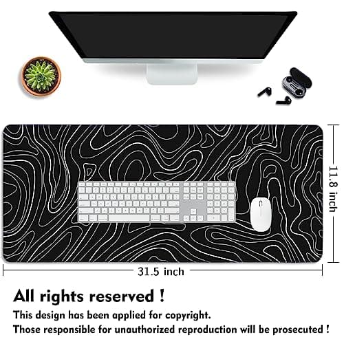 UJoowalk Topographic Gaming Mouse Pad, Large, Black and White, 31.5 x 11.8 in 5