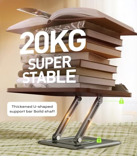 Book Stand for Reading, Adjustable Book Holder with 360°Rotating Bases, Ergonomic Cookbook Stand Recipe Book Holder with Elastic Page Clips for Magazines, Tablets, Laptops,Black 8