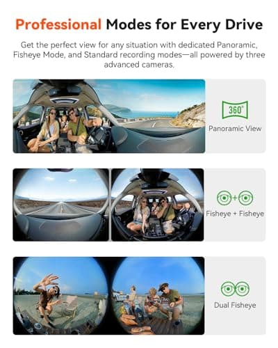 Vantrue E360 Panoramic 2 Channel Dash Cam, 420 Degrees, Dual STARVIS 2, Front Fisheye + Inside Fisheye, Dual IR Night Vision, Action Camera, Voice Control, Touchscreen, GPS, Parking Mode, Support 1TB 7