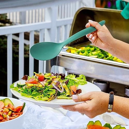 Raypard 8 Pcs 10" Large Plastic Wheat Straw Serving Spoons Set, Serving Spoons & Slotted Spoons, Kitchen Mixing Serving Spoon for Party Buffet Catering (Orange/Blue/Yellow/Green, Not for Cooking) 5