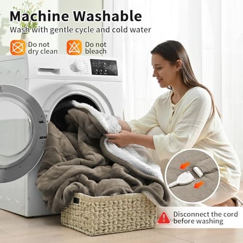 Fantico Electric Blanket King Size，Dual Control Heated Blankets with 0.5-12H Auto-Off and 10 Heating Levels，Soft Velvet to Warm Sherpa，Overheat Protection, ETL Certified, Machine Washable，100" × 90" 5