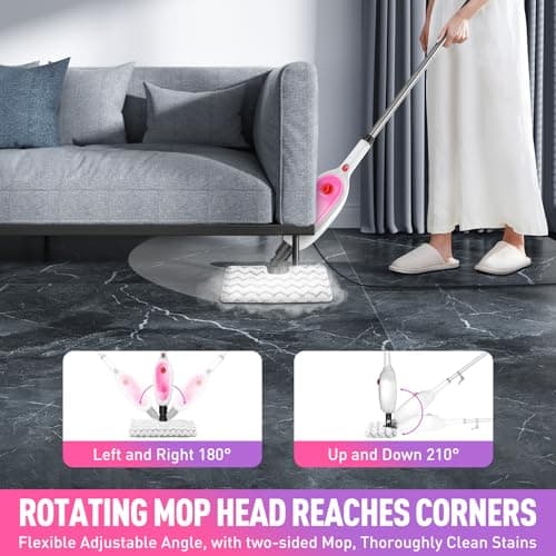 Steam Mop, Detachable Handheld Steam Cleaner with 10-in-1 Multipurpose Accessories, Two-sided Mop, Double Cleaning Area, Multi Surfaces Steamer for Wood Floor, Tile, Window, Clothes, Furniture & Grout 7
