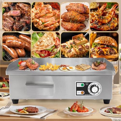 Dyna-Living Commercial Electric Griddle 22'' Flat Top Grill Countertop 3000W Stainless Steel Electric Griddle Nonstick Commercial Flat Top Griddle Countertop Grills, 122°F-572°F Temp Adjustable 8