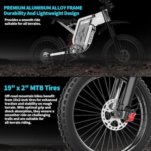 Freego Electric Motorcycle for Adults, X2 Electric Dirt Bike 6000W(Peak) Motor 60V/30Ah Removable Battery, 50MPH/60Mile Off Road Electric Mountain Bicycle, 19" x2 Tire Full Suspension,UL 2849 6