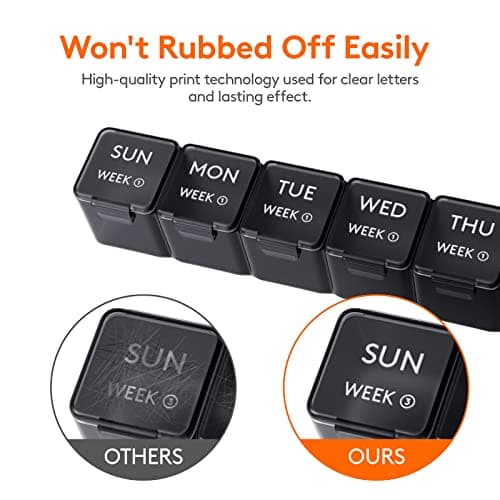 Lifewit Monthly Pill Organizer, 28 Day Pill Box, 4 Weeks One Month Vitamin Cases, Large Compartments Medicine Organizer for Fish Oils, Supplements, 28 Grids, Black 6