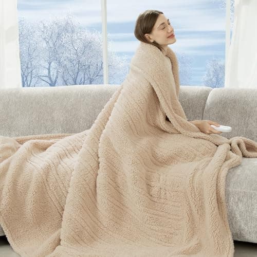 LUZARTA Electric Blanket Twin 62"X84"- Soft Double Sided Sherpa Heated Blanket Twin with 5 Heatings Levels & 10 hrs Auto Shut Off, Fast Heating & ETL Certified, Gift for Women(Beige)