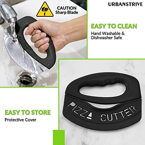 Urbanstrive Heavy Duty Stainless Steel Pizza Cutter with Cover, Super Sharp Blade Pizza Knife Pizza Cutter Rocker, Perfect Kitchen Gadgets for Pizza Cutting Home Essentials (Black) 7