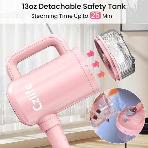 Czlife Z7 Steam Mop for Floor Cleaning, 13-in-1 Handheld Steam Cleaner for Home Tile Grout Hardwood Laminate Furniture Couch Clothes Carpet, Multi-Purpose Floor Steamer Machine, Corded (Pink) 5