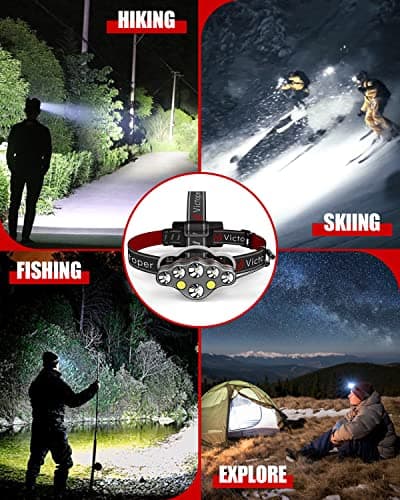 Victoper Rechargeable Headlamp, 8 LED High Lumen Super Bright Headlights with Red Light, USB Waterproof Head Flashlight, 8 Mode Head Lamp for Outdoor Running Fishing Working Camping Gear 6