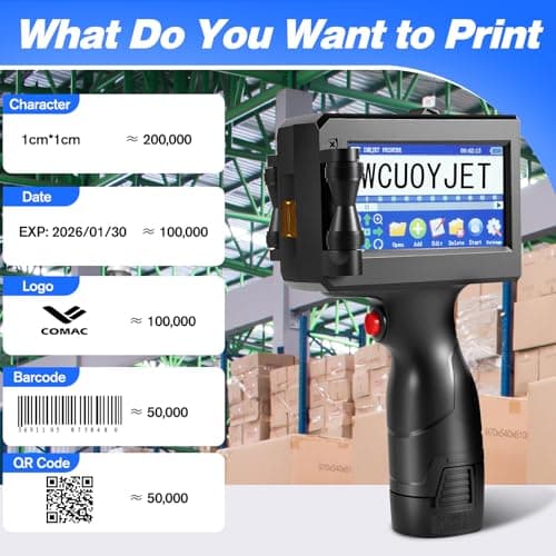 WCUOYJET Handheld Inkjet Printer & Coding Machine, WUOYJET TIJ770 Portable Inkjet Printer Gun with 42ml Quick-Dry Ink Date/Batch/QR Code/Barcode/Image Printing 5