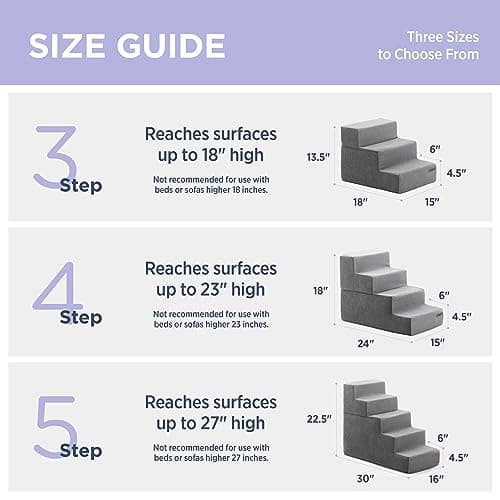 Lesure Dog Stairs for Small Dogs and Cats Foldable Pet Steps for High Beds and Couch with CertiPUR-US Certified Foam and Non-Slip Bottom, Grey, 4 Steps 5