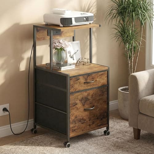 VonDream 2-Drawer File Cabinets for Home Office, Filing Cabinet with Charging Station, Vertical Office Cabinet with Open Storage Shelf, Printer Stand with Drawer Fits A4 or Letter Size for Home Office 8