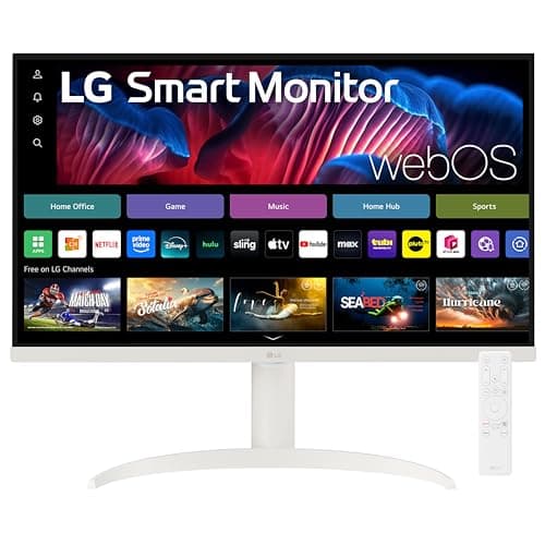 LG 27SR75U-W 27 inch 4K UHD (3840x2160) IPS HDR10 USB Type-C 65W PD Smart Monitor webOS 23 AirPlay Screen Share Bluetooth ThinQ App Built-in Speaker HDMI White
