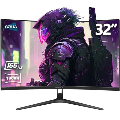 CRUA 32 Inch Curved Gaming Monitor 165Hz,FHD 1080P 120% sRGB Computer Monitors, VA Panel, 1800R, 1ms(GTG),Support Freesync and Low Motion Blur, DP, HDMI,Wall Mountable/Tilt Adjustable-Black