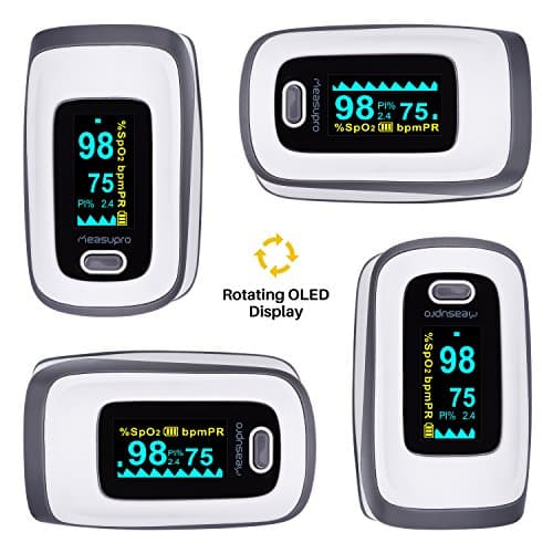 MeasuPro Instant Read Digital Pulse Oximeter, Oxygen Sensor and Pulse Rate Monitor with Alarm Setting, Color OLED Display and Carry Case, CE 6