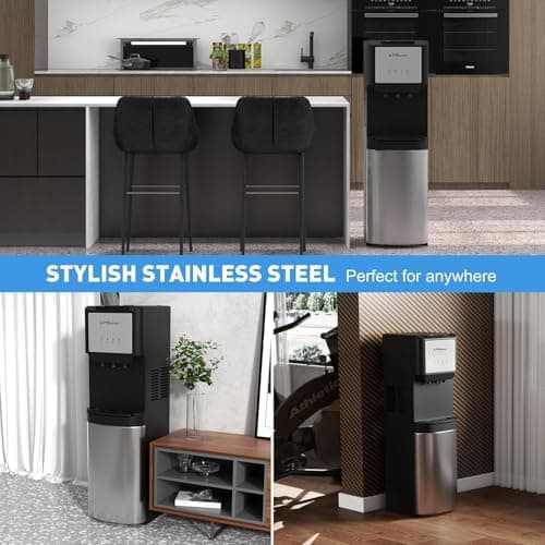 E-Macht Bottom Loading Water Dispenser for 5 Gallon Bottles, Hot, Cold & Room Water Dispenser with 3 Temperature Spouts, Child Safety Lock, ETL Listed, Stainless Steel Water Cooler for Home Office 6