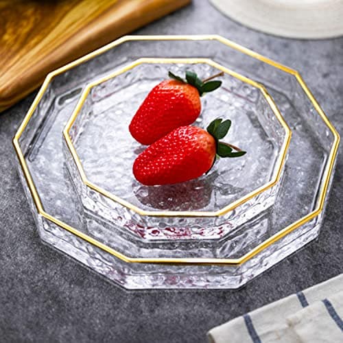 Halyuhn 10 Inch Decagon Glass Tray With Gold Rim - Clear Hammered Vanity Makeup Display With 2" Wall, Thick Decorative Dresser Bathroom Perfume Cosmetic Tray for Tabletop Countertop 7