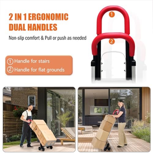 Aluminum Stair Climbing Cart, 600 lbs Capacity Stair Climber Hand Truck Dolly, 2 in 1 Heavy-Duty Trolley Cart with Dual Handles, 6 Wheels & 2 Elastic Ropes for Home Shopping Moving Warehouse 5