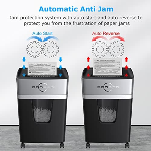 BONSEN 12-Sheet Micro Cut Paper Shredder for Home Office Use, High Security Level P-4/55 dB Ultra-Quiet / 40-Minutes Shredding Shreds Credit Card/Staples, 5.3 Gallons Pullout Bin (S3106) 6
