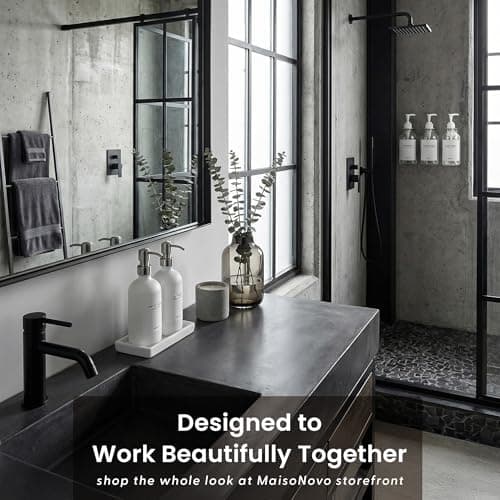 MaisoNovo Soap and Lotion Dispenser Set - Bathroom Soap Dispenser Set with White Soap Dispenser, Silver Pumps & Concrete Tray 6