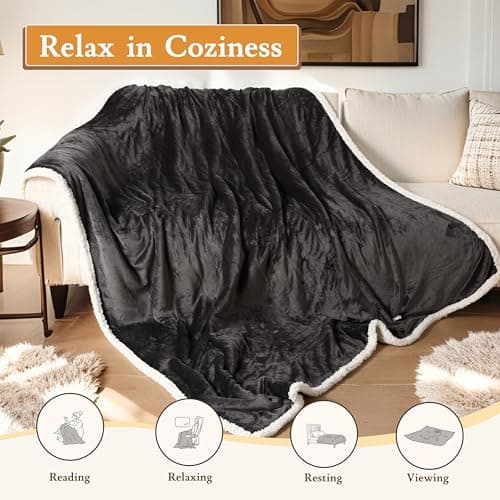 BRILLIO Electric Heated Blanket 72"x84" Full Size Flannel & Sherpa - 4 Heat Settings & 10H Auto Shut Off for Safe Overnight Use, Fast Heating, Machine Washable for Bed, Couch, Office - Dark Gray 6