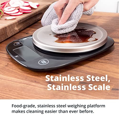 Greater Goods Digital Food Scale with Bowl, 11lb to 5kg Capacity, Grams and Ounces, Tare Function, 4 Units for Baking, Meal Prep, Weight Loss, Stainless Steel 5