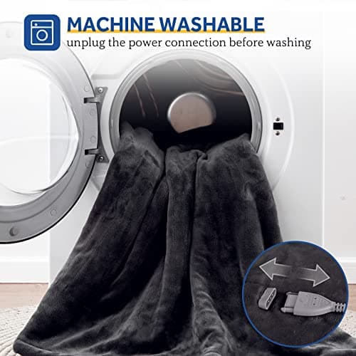 Sealy Heated Electric Blanket Twin Size, Flannel Electric Blanket with 10 Heating Levels & 1-12 Hours Auto Shut Off, Fast Heating Warming Blanket, Machine Washable, Grey, 62 x 84 Inch 6