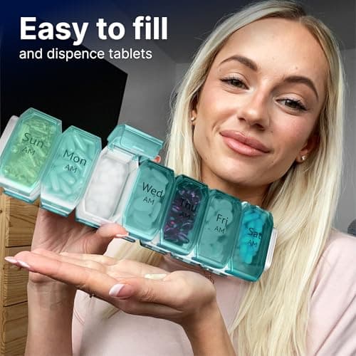 Extra Large Pill Organizer 2 Times a Day – XL Pill Box 7 Day with Big AM/PM Compartments – Fits Large Vitamins, Supplements & Gummies, for 7 or 14-Day Use, Color-Coded, Senior-Friendly, No Spills 7